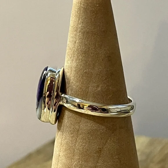 SOLID 925 SILVER PURPLE DAHLIA COPPER SPINY TURQUOISE GEMSTONE RING SIZE 8.25 - Picture 3 of 9